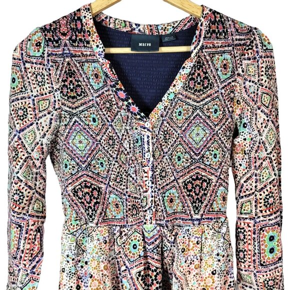 Maeve Tiled Amethyst Boho Dress Small Lined Buttons Smocked Anthropologie READ - Picture 2 of 9